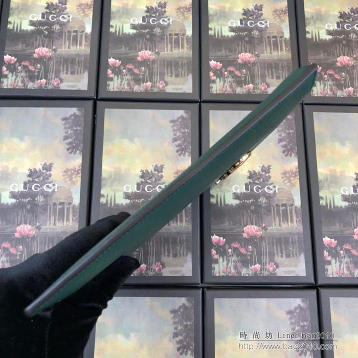 GUCCI古馳 2019新款 Zumi系列 粒面皮革 互扣式G馬銜扣 拉鏈 女款手拿包 570728 綠色  ydgq3276
